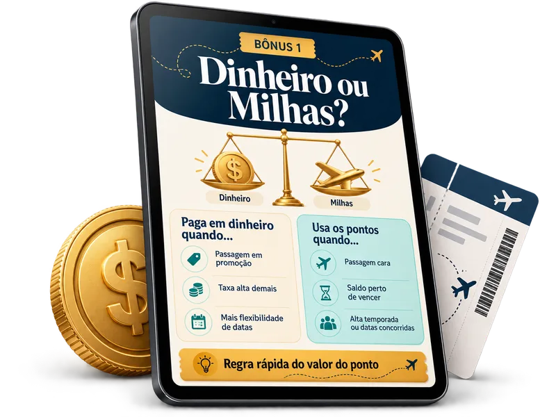 Mockup do bônus Dinheiro ou Milhas?
