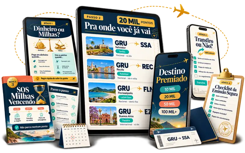 Guia Destino Premiado ao centro com os 4 bônus ao redor